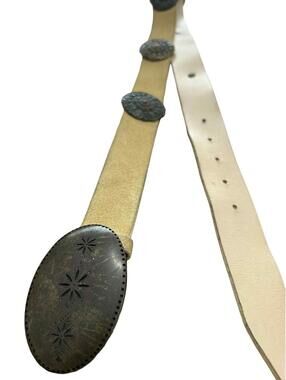 Garuglieri Leather Belt 40” Mens Six Brass Medallion Flowers & Buckle Italy